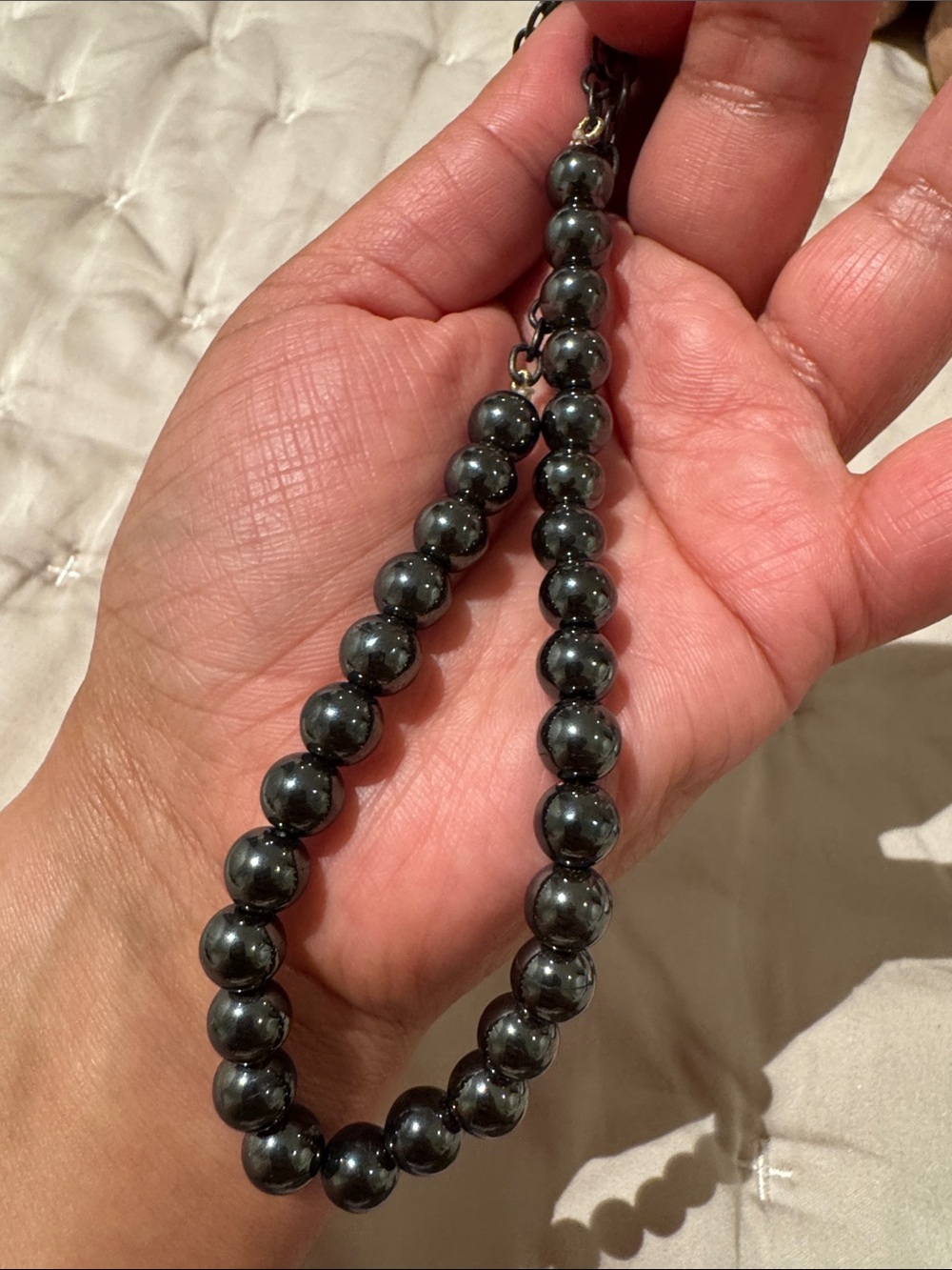 Hematite Beaded Necklace with Chain Accents